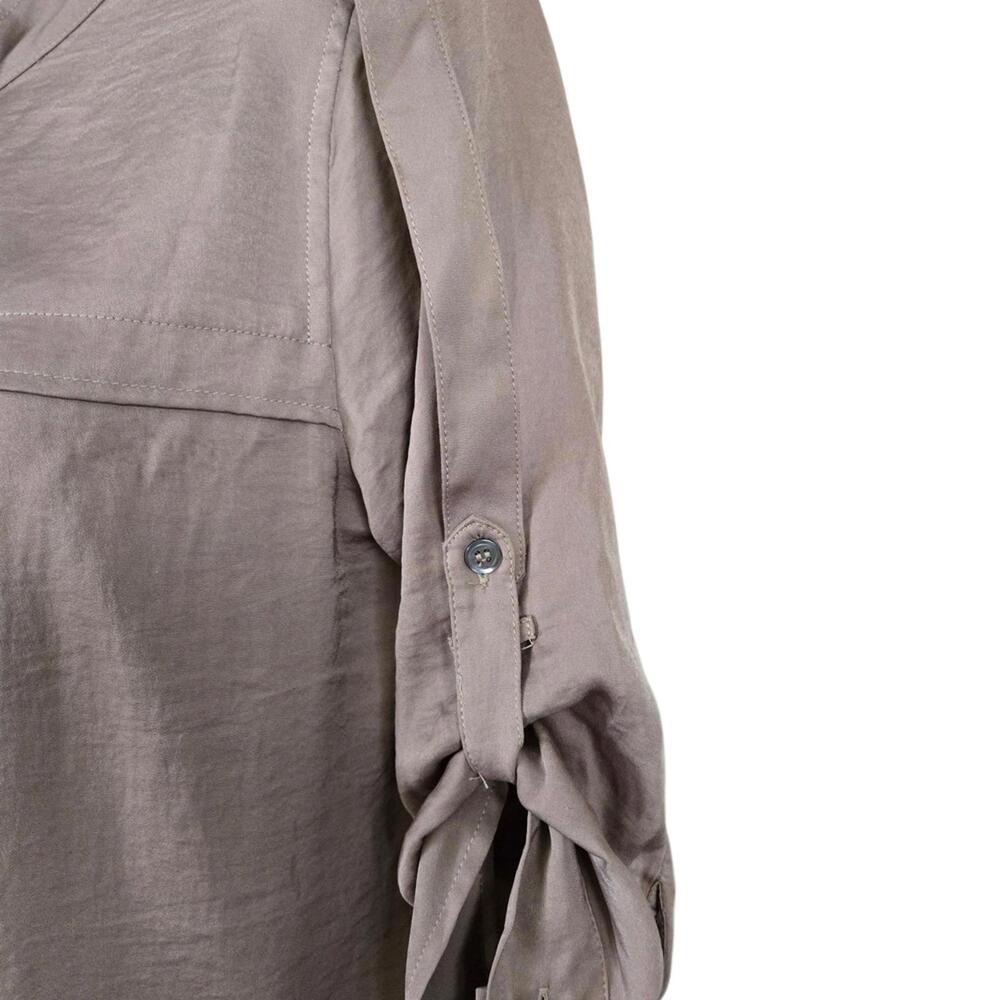 BCBG Women's Taupe Button-Up Blouse with Roll-Tab Sleeves‎ - Picture 3 of 7
